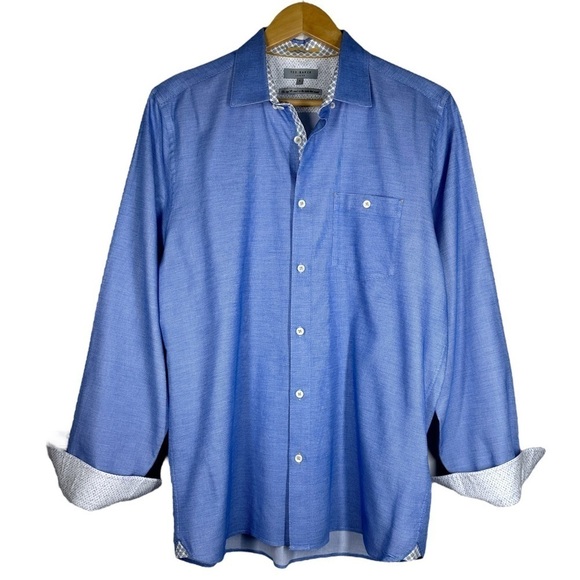 Ted Baker Nordlux Modern Slim Fit Stretch Cotton Flip Cuff Shirt 4 US L - Picture 1 of 8